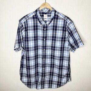 New Gap Lived In Short Sleeve Henry Plaid Cobalt Blue Men's XXL Outdoor Heritage